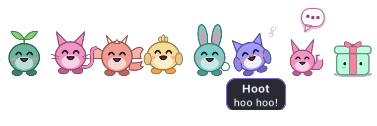The critter family lined up beside Mint's toy box